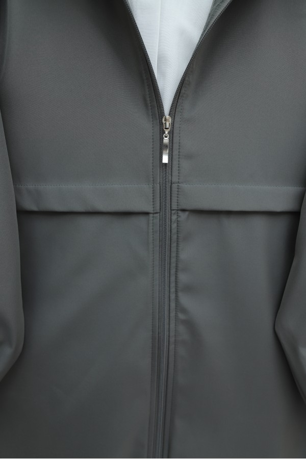 Long Zippered Hooded Raincoat   -Smoked 