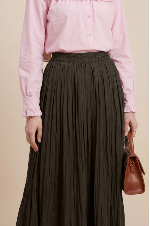 Elastic Waist Flared Skirt   -Dark Coffee