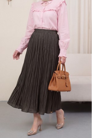 Beli Lastikli Kraş Etek   -K. Kahve