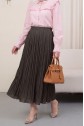 Elastic Waist Flared Skirt -Dark Coffee