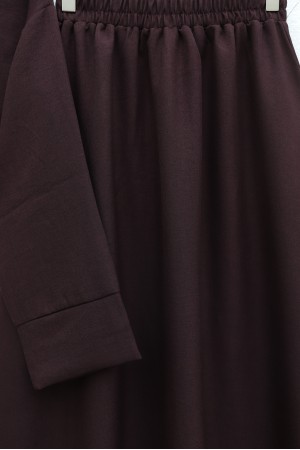 Linen Suit with Elastic Waist and Lace        -Dark purple