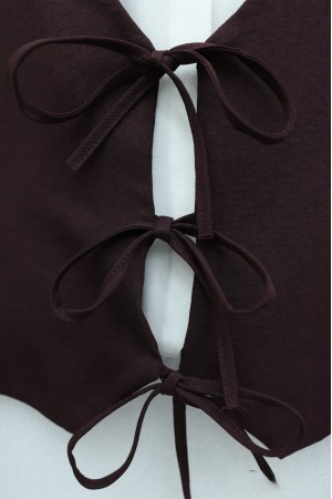 Önü Bağlamalı Yelek Pantolon İkili Takım    -K. Bordo