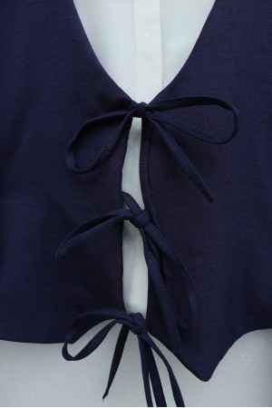 Önü Bağlamalı Yelek Pantolon İkili Takım    -Lacivert