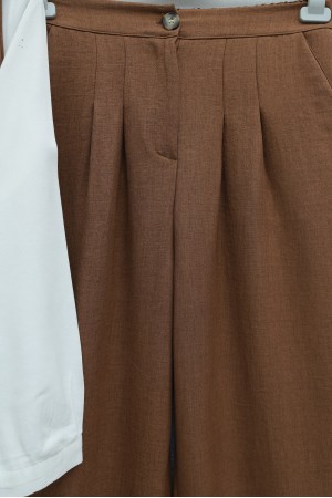 Önü Bağlamalı Yelek Pantolon İkili Takım    -Taba