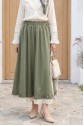 Poplin Skirt with Elastic Waist, Lace Detail at Hem, and Pockets -Khaki
