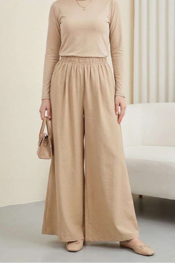 Modal Skirt Pants with Elastic Waist and Pockets -Mink color