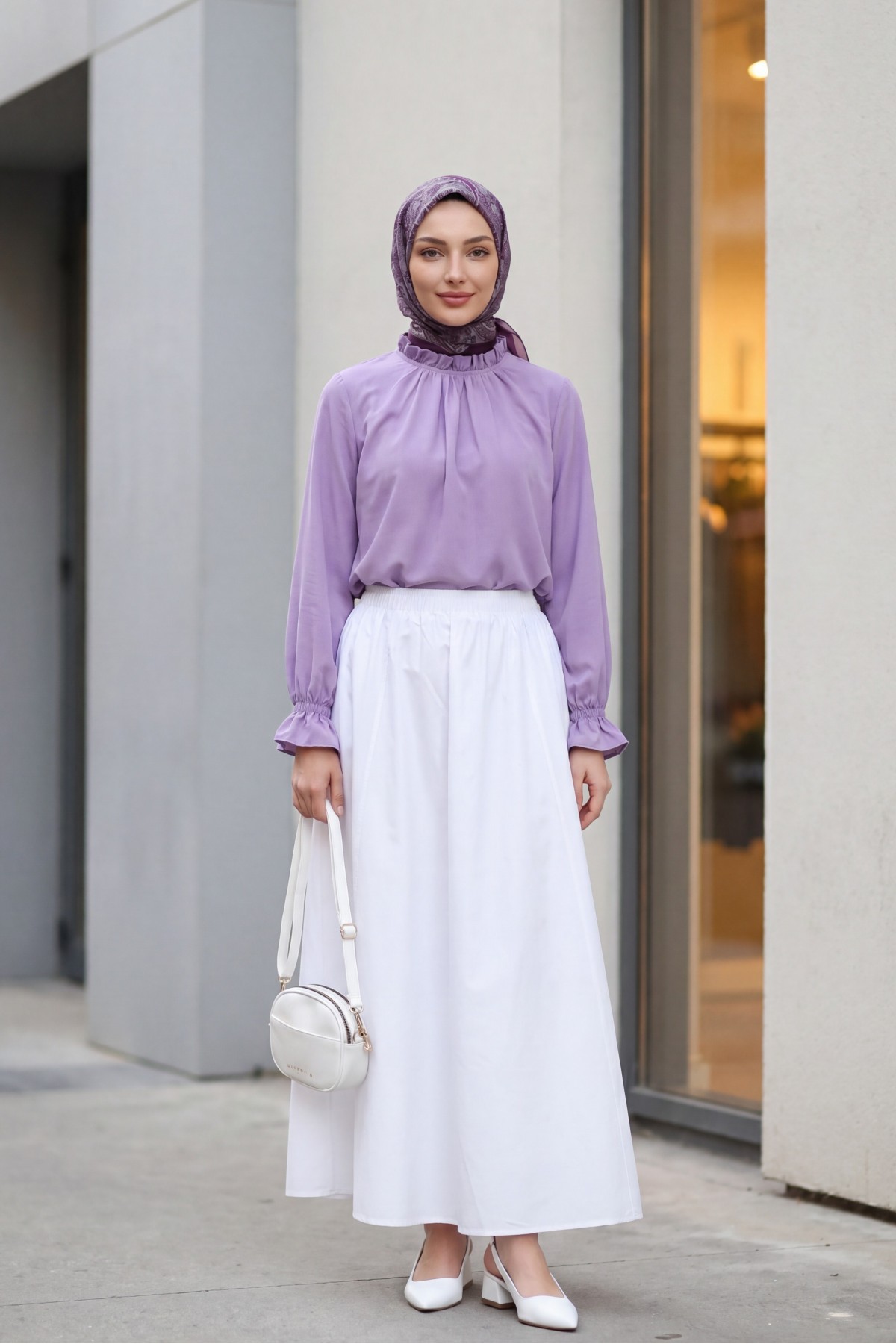 Elasticated Waist, Lined, Pocketed Parachute Skirt -White