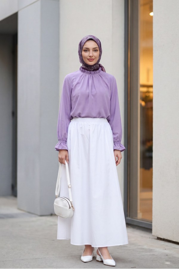 Elasticated Waist, Lined, Pocketed Parachute Skirt -White
