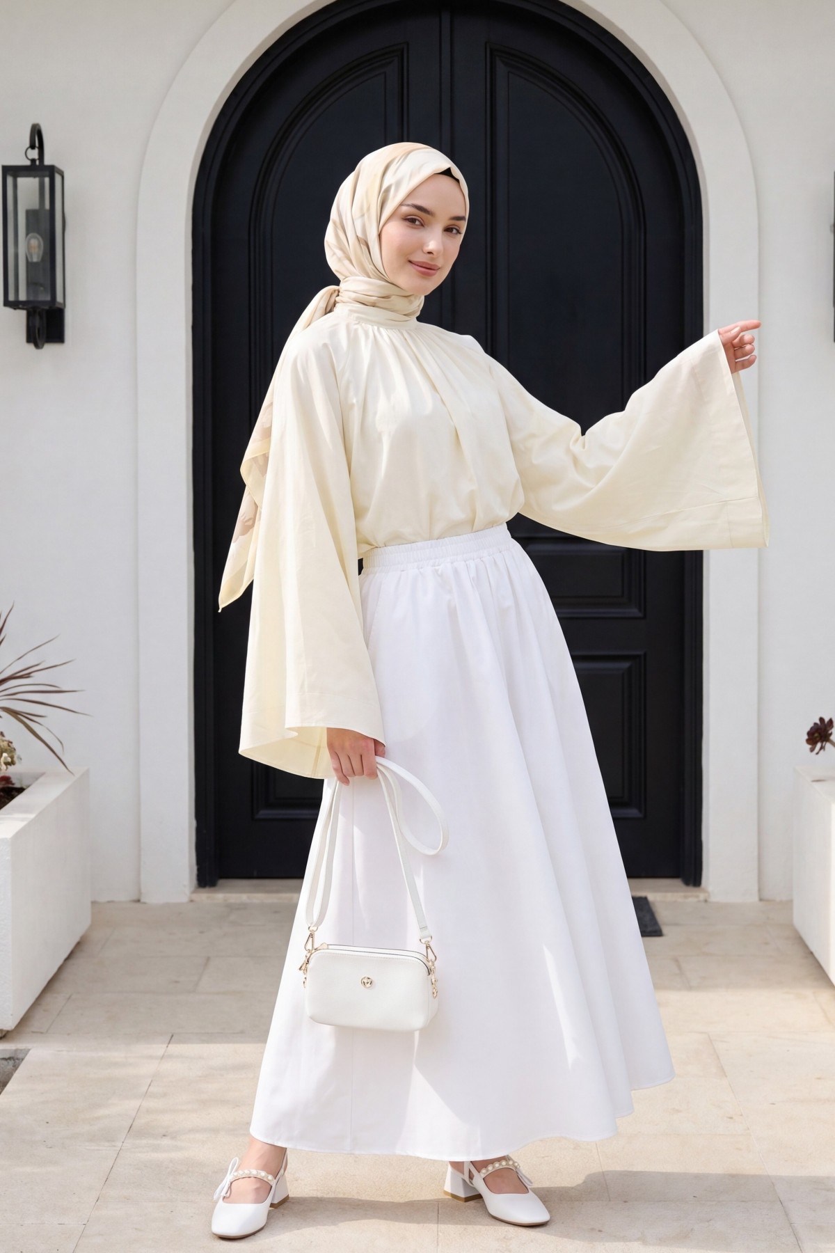 Mandarin Collar, Spanish Sleeve, Lined Voile Blouse  -Light yellow