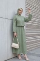 One-Button Embroidered Skirt Linen-Look Suit -Khaki