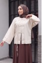 Çin Düğümü Kapamalı Hakim Yaka Paraşüt Kimono -Taş rengi