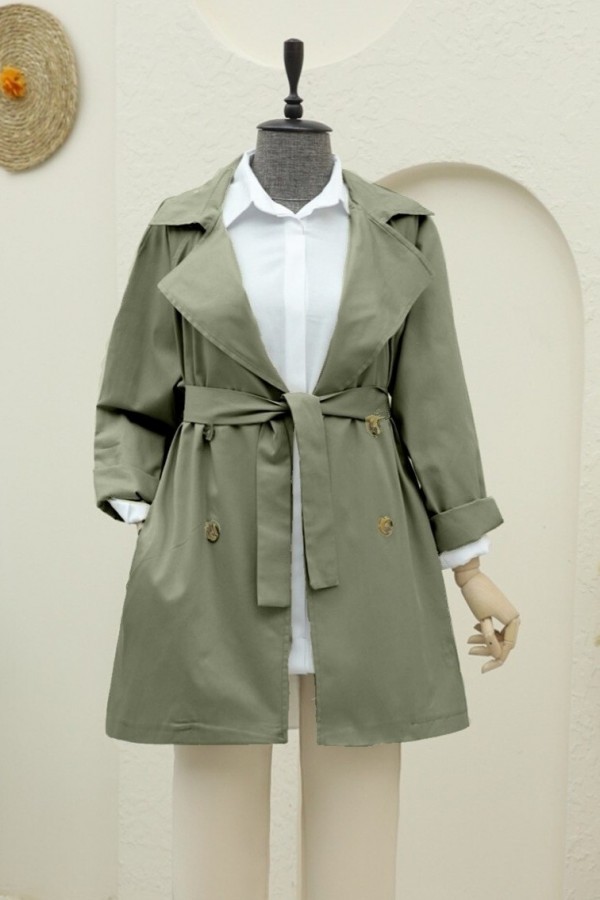 Bolero Detailed Buttoned Mid-length Trench Coat -Khaki