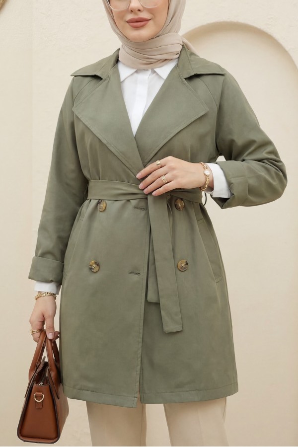 Bolero Detailed Buttoned Mid-length Trench Coat -Khaki