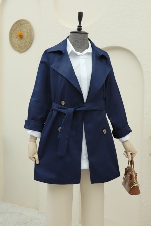 Bolero Detaylı Düğmeli Ara Boy Trençkot -Laci