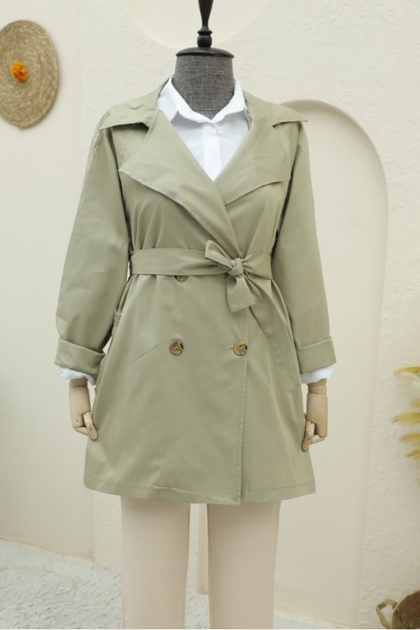 Bolero Detailed Buttoned Mid-length Trench Coat -Stone