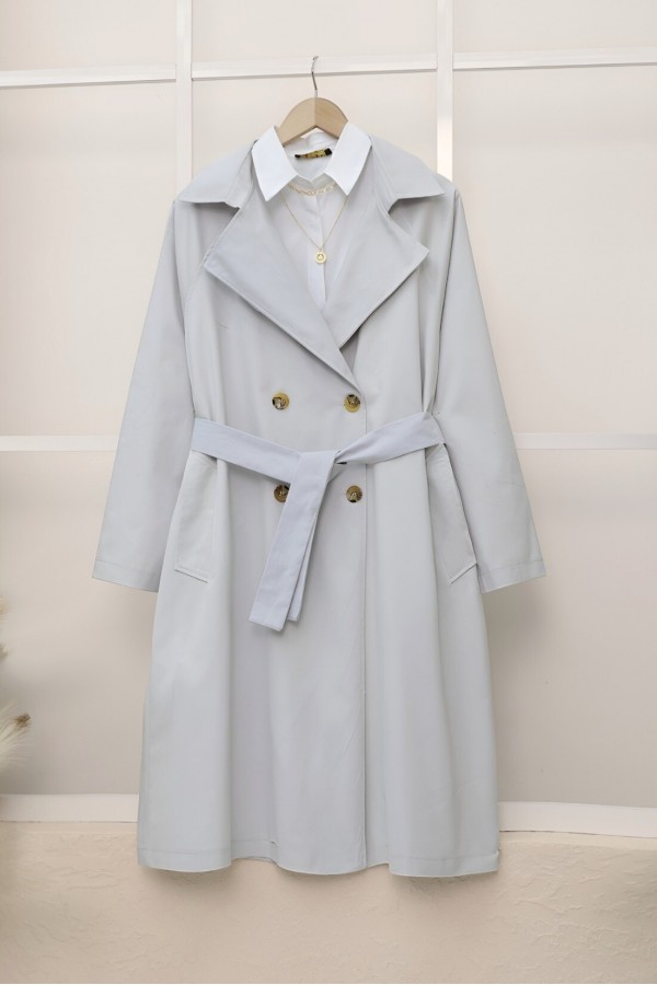 Bolero Detail Belted Trench Coat - Light grey