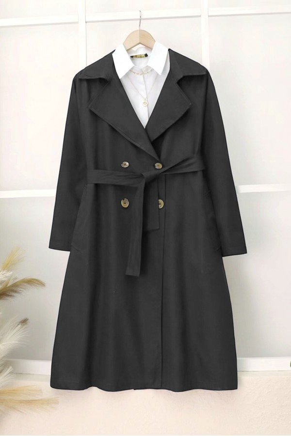 Bolero Detail Belted Trench Coat -Black