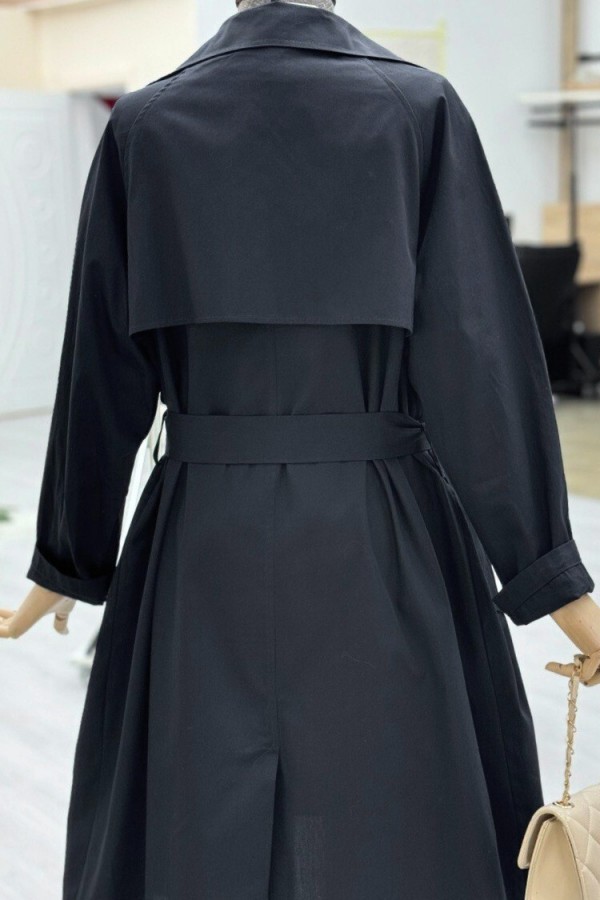 Bolero Detail Belted Trench Coat -Black