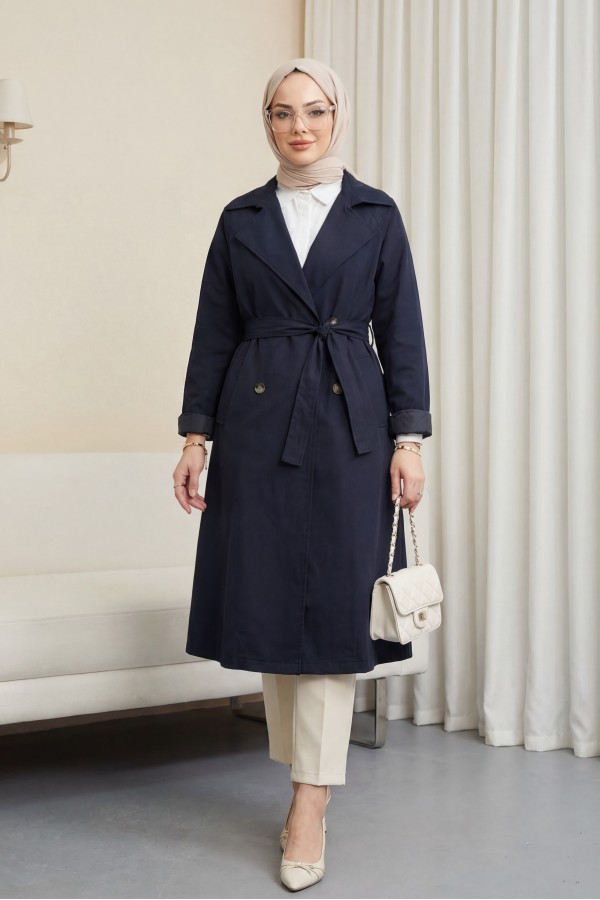 Bolero Detail Belted Trench Coat -Black
