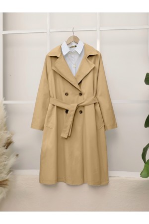 Bolero Detaylı Kemerli Araboy Trençkot -Vizon