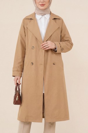 Bolero Detaylı Kemerli Araboy Trençkot -Vizon