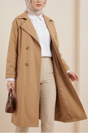 Bolero Detaylı Kemerli Araboy Trençkot -Vizon