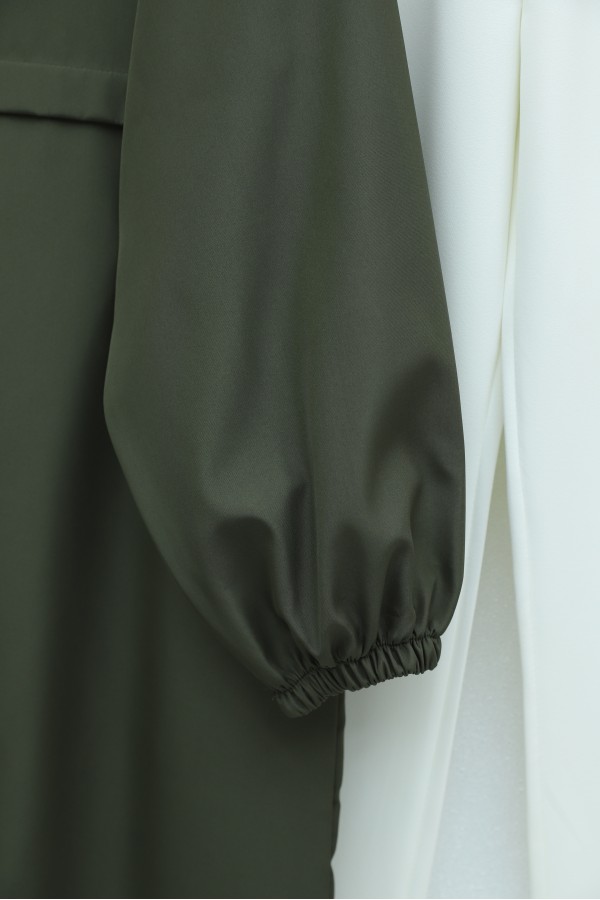 Long Zippered Hooded Raincoat -Khaki