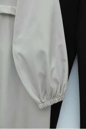 Boydan Fermuarlı Kapşonlu Uzun Yağmurluk -Taş