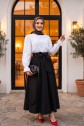 تنورة مظلة مطوية بحزام -أسود