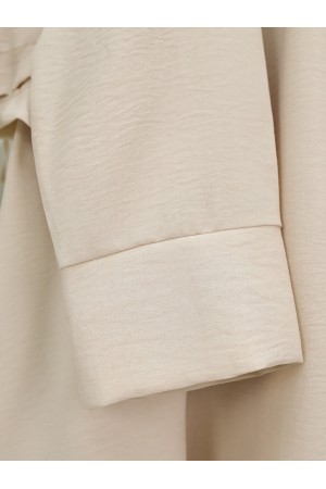 Önü Bağcıklı Beli Lastikli Etekli Keten Takım -Bej