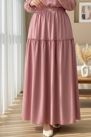 Elastic Waist Krash Pattern Parachute Skirt -Dried rose