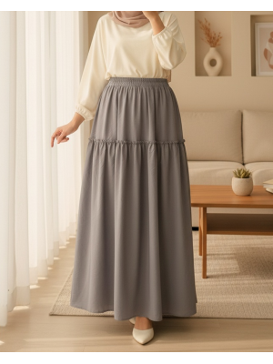 Parçalı Beli Lastikli Kraş Desen Paraşüt Etek -Gri