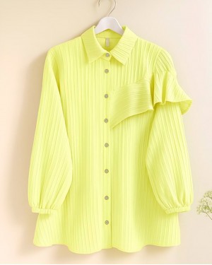 تونيك  مطاطي  مع تفاصيل  كشكشة على  الأكمام -أصفر فاتح