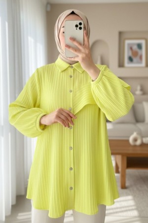 Elastic  Tunic  with  Ruffle  Detail  on  the  Sleeves -Light yellow