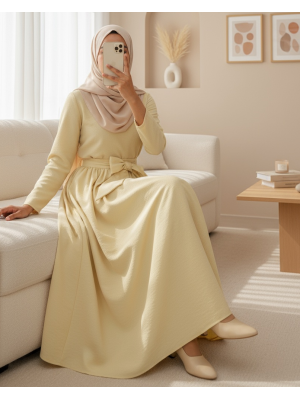 Piliseli Kemerli Paraşüt Etek    -Açık Sarı