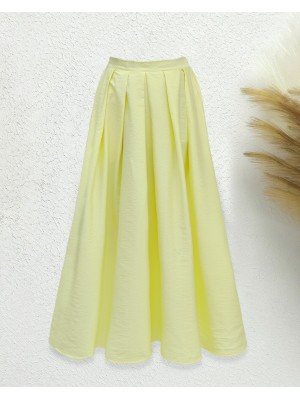 Beli Lastiki Piliseli Paraşüt Etek   -Açık Sarı
