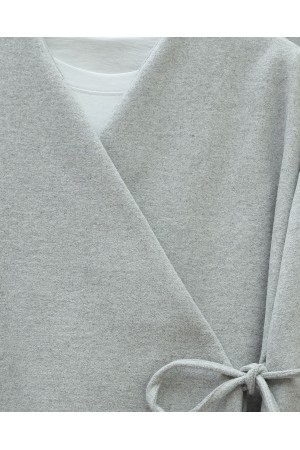 Tied Front Skirted Cashmere Kimono Set -Grey