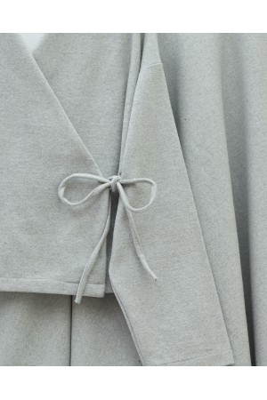 Tied Front Skirted Cashmere Kimono Set -Grey