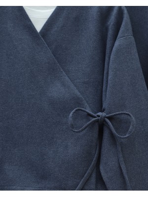 Önü Bağlamalı Etekli Kaşe Kimono Takım -İndigo