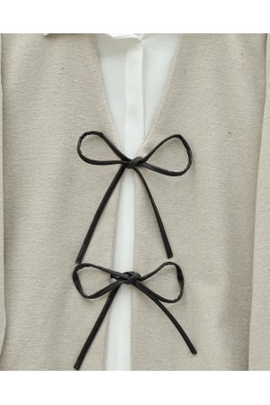 Laced Front Oval Cut Cashmere Kimono     -Stone