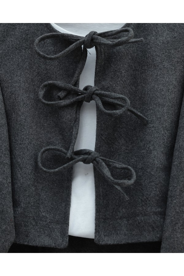 Lace-up Front Skirted Cashmere Suit -Anthracite