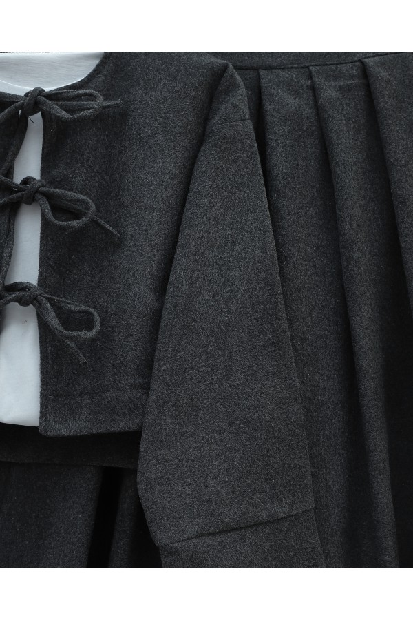 Lace-up Front Skirted Cashmere Suit -Anthracite