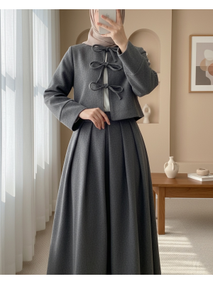 Önü Bağcıklı Etekli Kaşe Takım -Füme