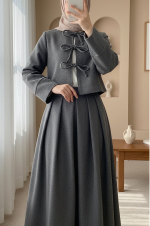 Önü Bağcıklı Etekli Kaşe Takım -Füme