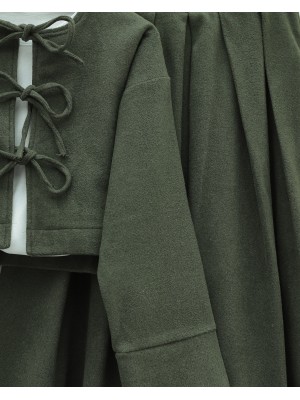 Önü Bağcıklı Etekli Kaşe Takım -Haki