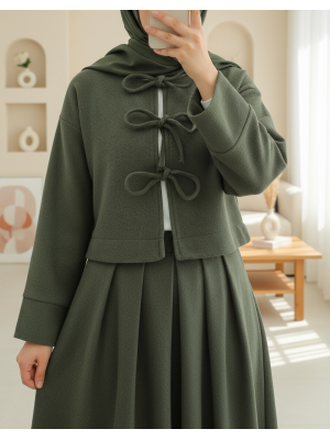 Önü Bağcıklı Etekli Kaşe Takım -Haki