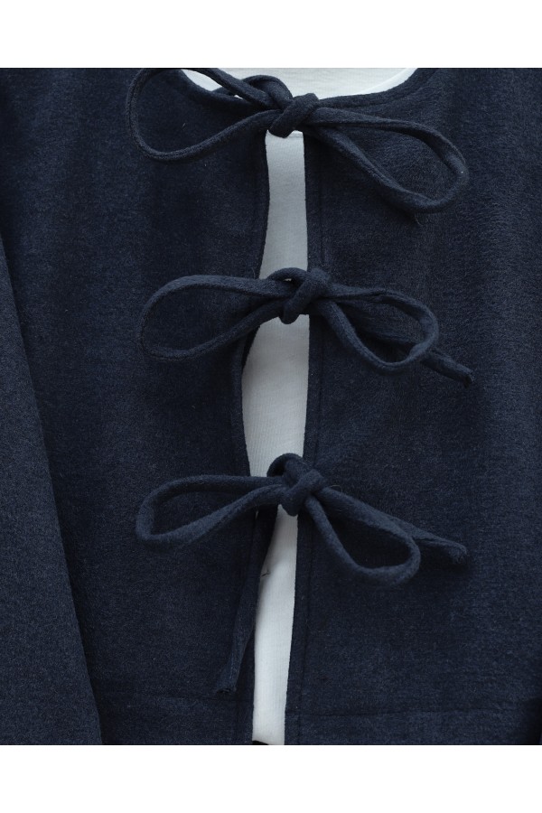 Lace-up Front Skirted Cashmere Suit -Navy blue