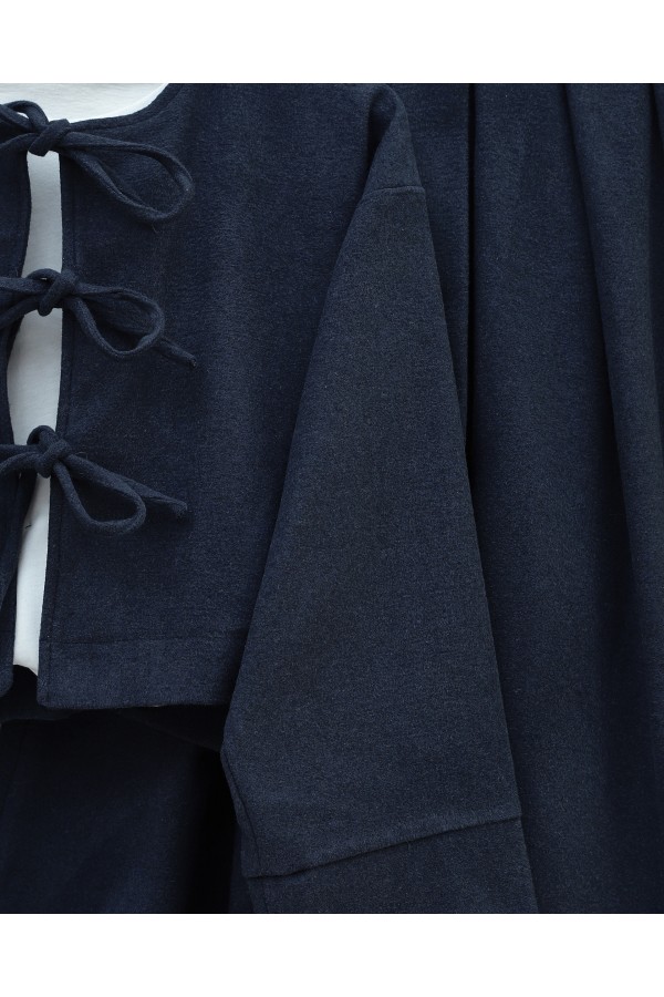 Lace-up Front Skirted Cashmere Suit -Navy blue