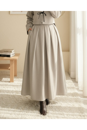 Pleated Zippered Cashmere Skirt   -Stone