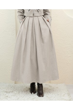 Pleated Zippered Cashmere Skirt   -Stone